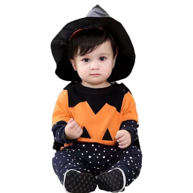 Kids Clothes Children Halloween Pumpkin Infant Bodysuit Jumpsuit Toddler Long Sleeve Pants Hat Cloak Set Baby Romper