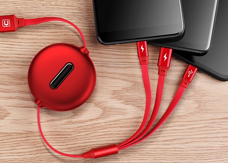 3A Max Current 1.2m Retractable USB Extension Cable 3 In 1 Multi Port