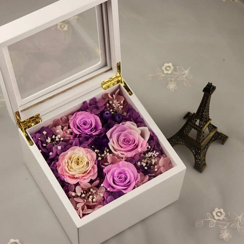 Rose gift New Arrival DIY Preserved Rose Music Box Valanrines day Mothers Day Immortal Roses Led Light Gift Box