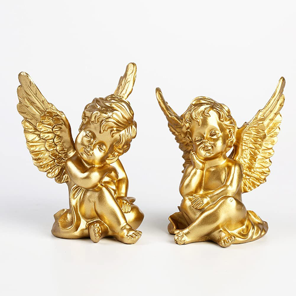Finished Goods Garden Miniature Gold 2pcs Cherub Resin Statue Angel Figure Decorative