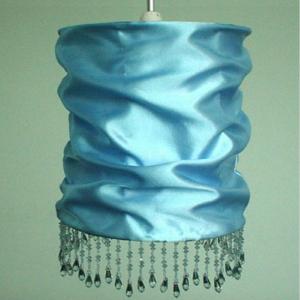 China Collapsible Drum Navy Blue Velvet Lampshade With Clear Beads wholesale