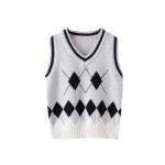 OEM Tartan Knitted Waistcoat 100% Cotton Preppy Sweater Vest For Kids