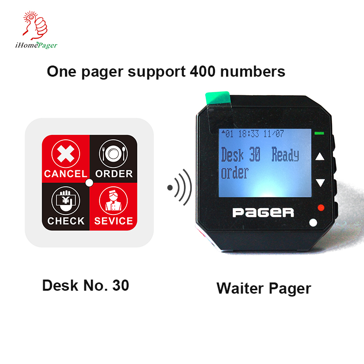 Customize alphanumeric wireless wrist watch and button pager system emergency call with vibration or buzzer