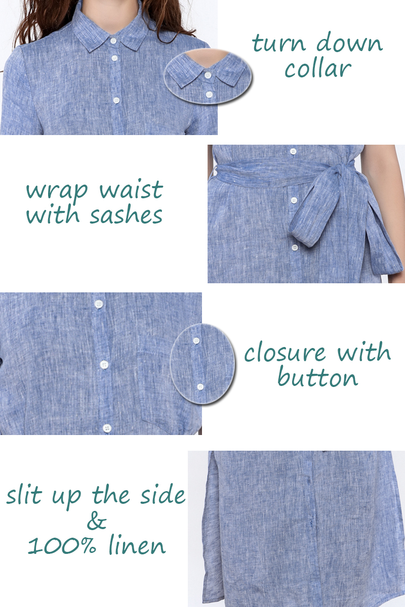 Women Casual Button Down Solid Midi Linen Dresses ladies