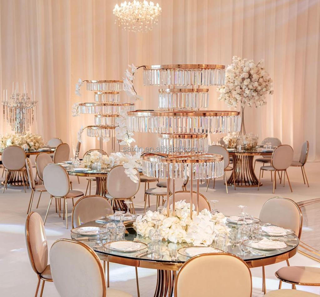Shiny Crystal White Wedding Flower Stand Party Gift Gold 76cm