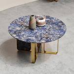 White Round Luxury Custom Marble Dining Table With Stainless Steel Metal Base in