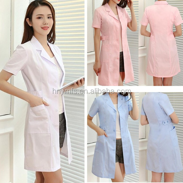 Long Sleeve Officer Collar White Medical Doctor Hospital Dress Female Male