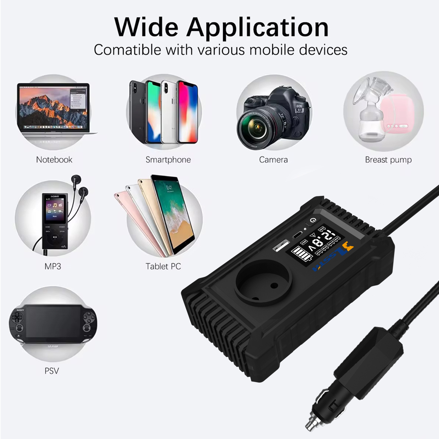 SZSSTH Inversor EU USA Universal Socket GaN PD Fast Charger Car Power Inverter 12V 220V 2 AC Outlets USB 150W Car Inverter