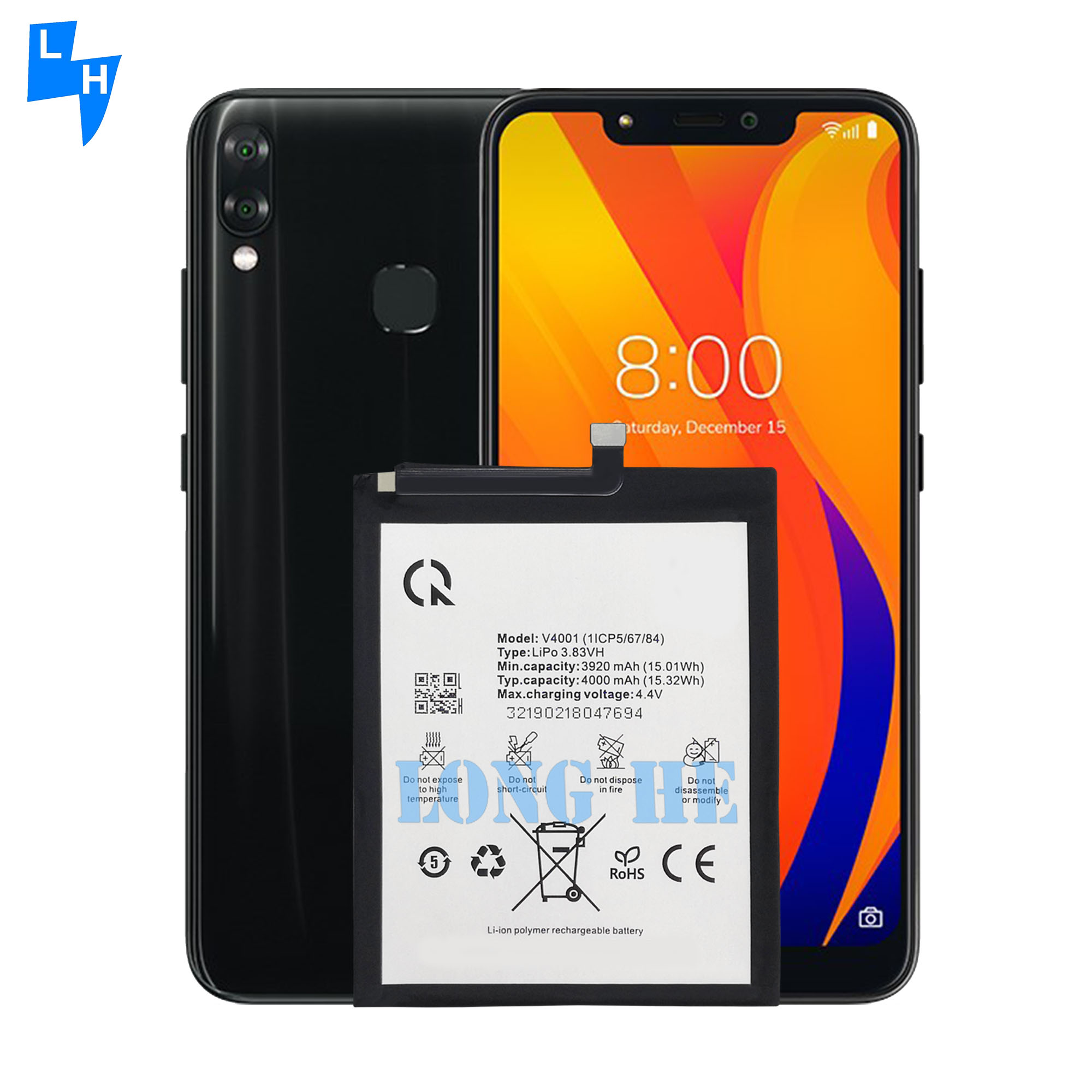 High Capacity V4001 Black Battery 4000mAh Original Replacement for Vsmart Joy 1plus