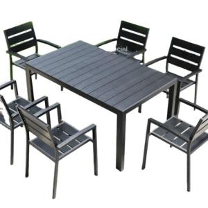 China Garden Restaurant Seating Area Outdoor Dining Plastic Wood Table And Chair Set For 6pcs wholesale