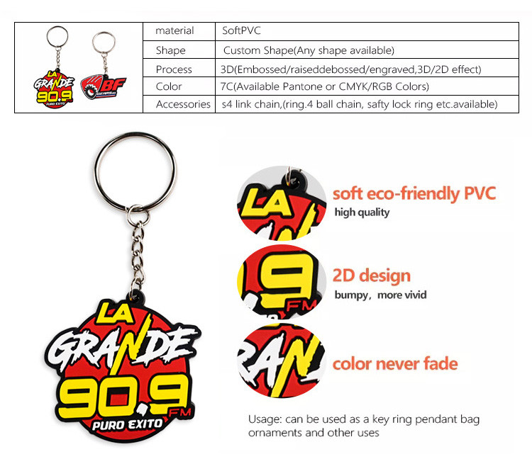 Custom Pvc Keychain 2D 3D Soft Pvc Keyrings Promotional Non toxic