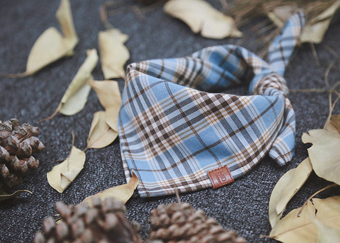 Blue Dog Scarf Collar Puppy Bandana Collar Plaid Cotton