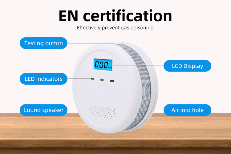Carbon Monoxide Alarm Detector Replaceable Battery Operated CO Alarm Detector With LCD Display