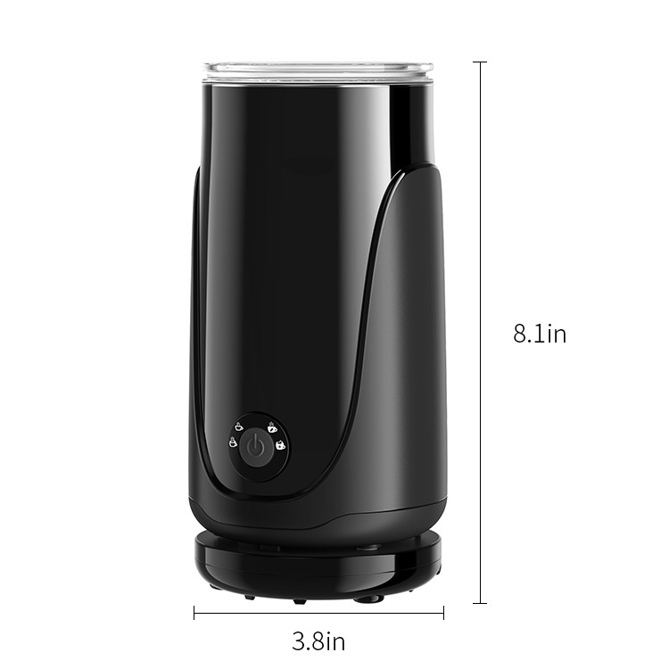 Glossy Matte Black Espresso Milk Frother Detachable Base Precise Temperature Control 65°C