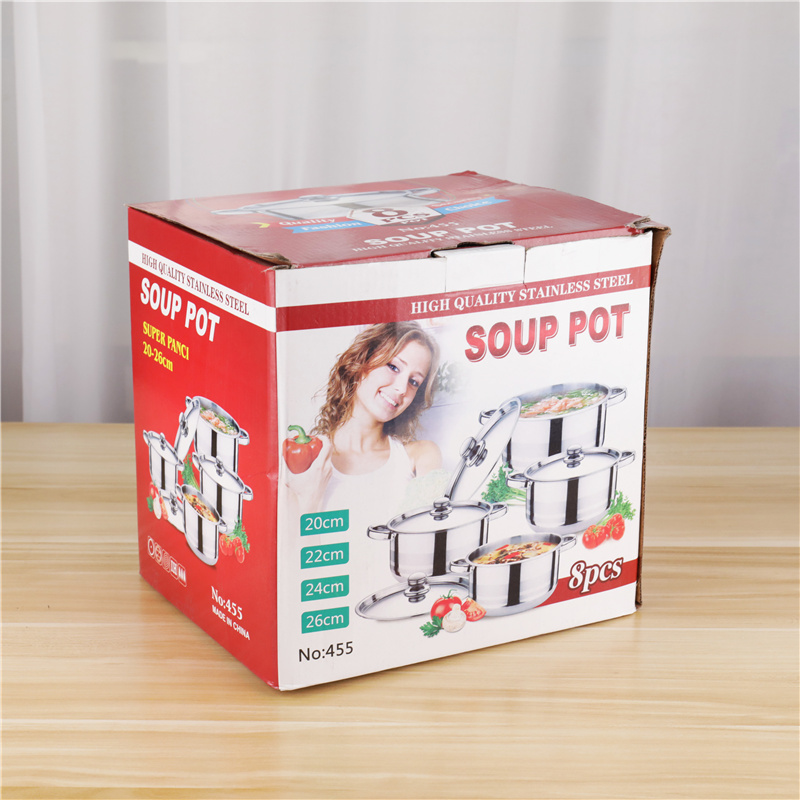 8pcs Quality Stainless Steel 410 Soup Pot 20cm 24cm Restaurants Cookware Cooking Set