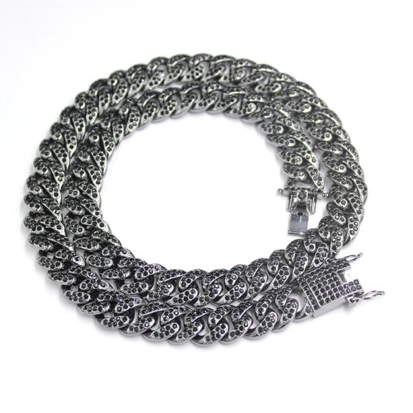 Hot Sale 13.5mm Gunmetal Cuban Chain Necklace For Men Women Hip Hop Rapper