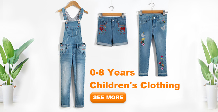 Flower Embroidery Girls Denim Shorts Knee Length With Adjustable Size Waist