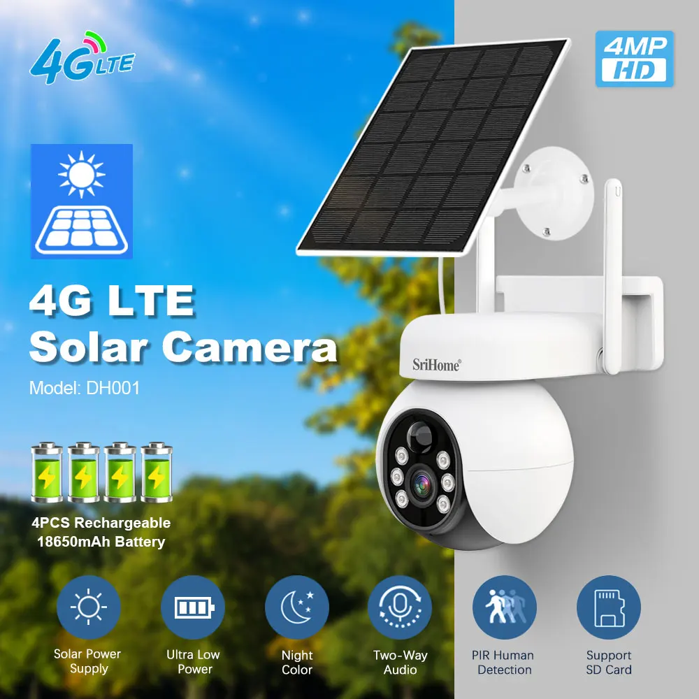 Solar PTZ Camera With Sim Card 4MP Solar Panel IP65 Camera With PIR Human Detection Full Color Night Vision Camera