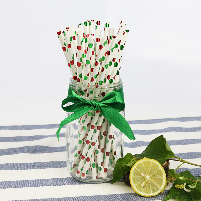 Green foil pattern FDA Certificate Biodegradable Paper Straws Food-grade Recyclable Printed Eco-friendly Paper Straws