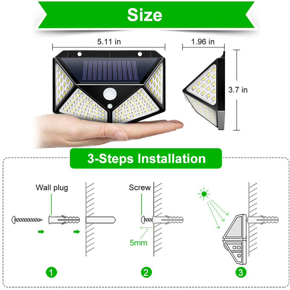 100 LED Solar Light Outdoor Solar Lamp with Motion Sensor Solar LED Light Waterproof Sunlight Powered for Garden Dec