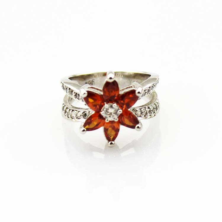 Designer Jewelry Sterling Silver with Yellow Cubic Zircon Flower Gemstone Ring （R0012）
