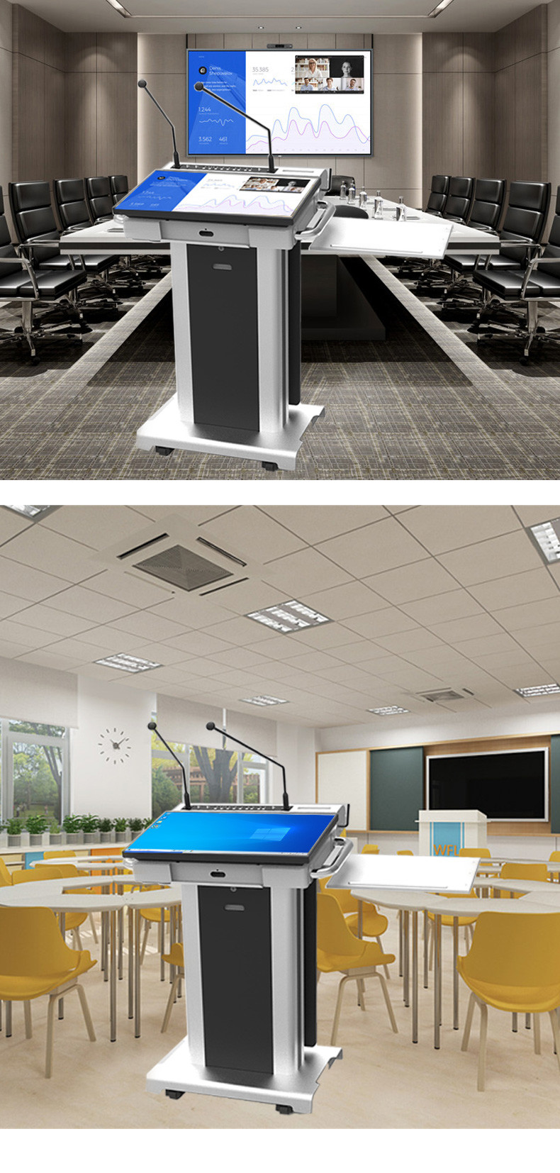 Portable Auditorium Podium , LCD Digital Display Lectern For Conference System
