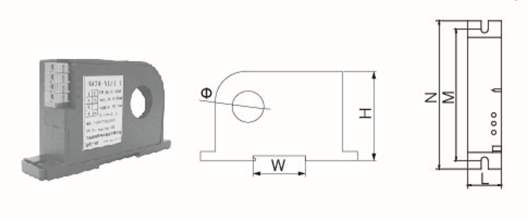 BA Series Din Rail Acrel Ac Current Transducer Straight Through 4-20ma 0-5v