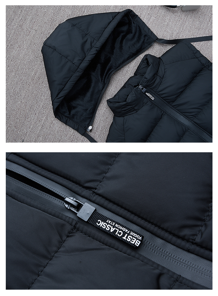 Winter Black Polyester Cotton Thick Hooded Utility Slim Fit Sleeveless Man Cotton Quilted Waistcoat Vest