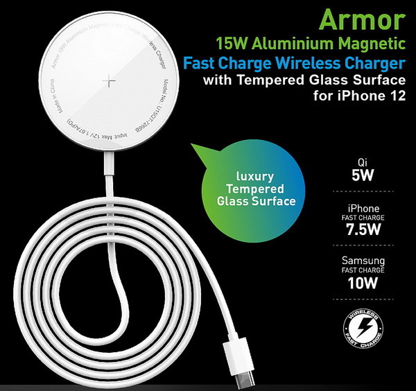 Agsafe Fast Charge Magnetic Wireless Charger with Tempered Glass