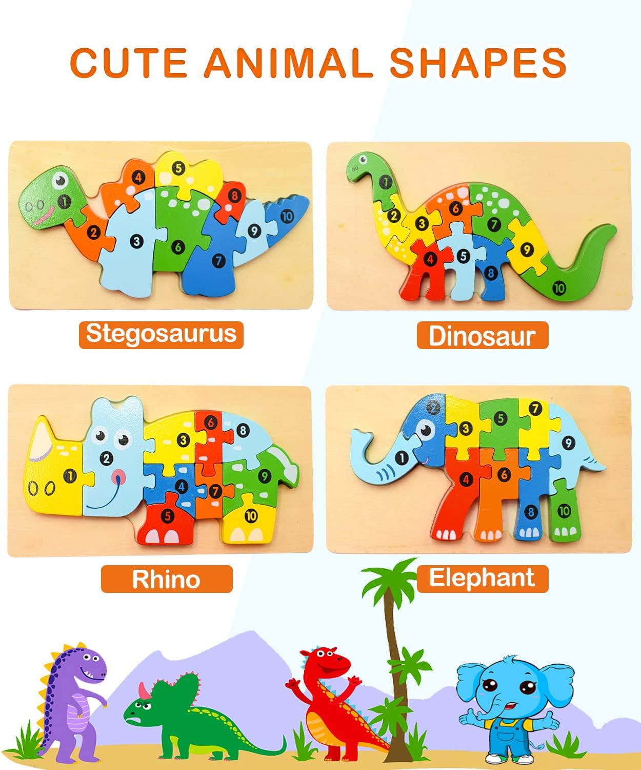 Unisex Toddlers' 4 Pack Wooden Animal Puzzles Boys Girls' Montessori Educational Toys