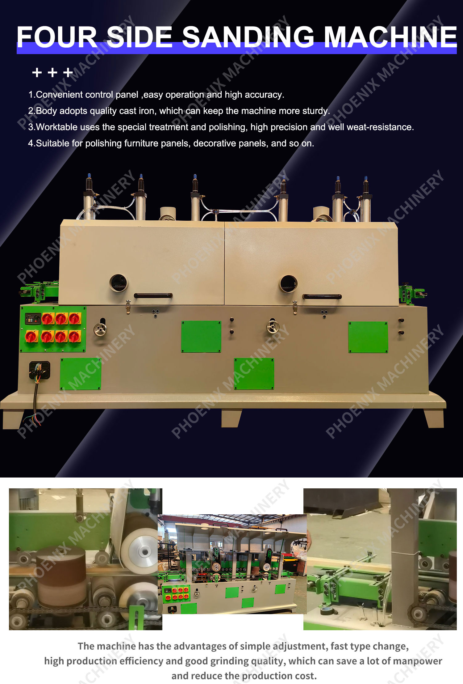 380V Woodworking Milling Cutter Four-Side Sanding Machine for Wood Board Burr Removal