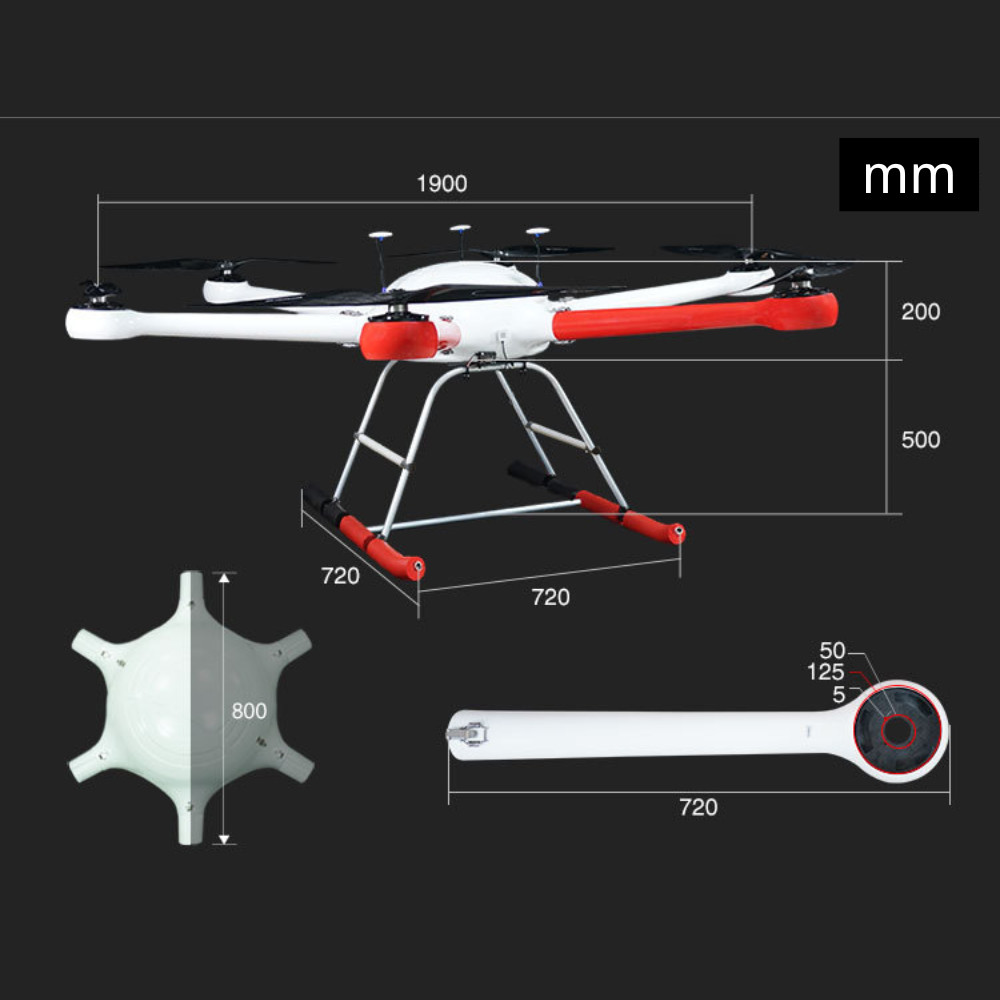 Six Rotor Loadable Camera 34in Propeller Long Range Drones HX190MP 45~60min Load 35KG HX160MP