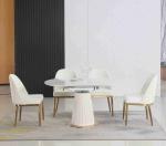Extendable White Contracted Telescopic Dining Table Designs 6 Seater With Marble