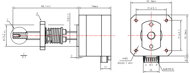 1.8 Degree 2 Phase Nema 17 Captive Stepper Motor 34mm Body 0.3N.m For Medical Equipment