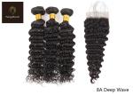 No Knots 71.12cm 28 Inch Deep Wave Bundles 3 Bundles With Closure