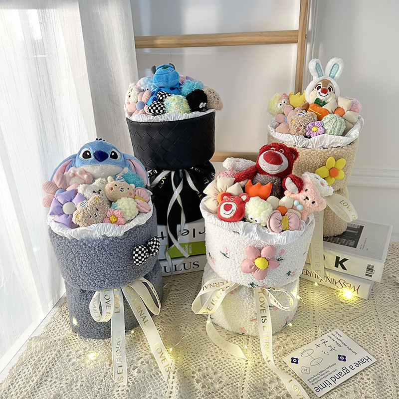 Creative Plush Flower Bouquet With Light , Simulation Bouquet Cute Stuffed Animal Bouquet For Valentine's Day Girlfriend Gift
