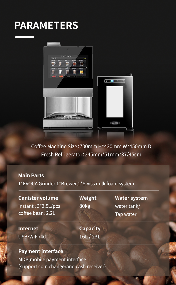 Automatic Coffee Vending Machine With 15.6inch Touch Screen And Remote Control