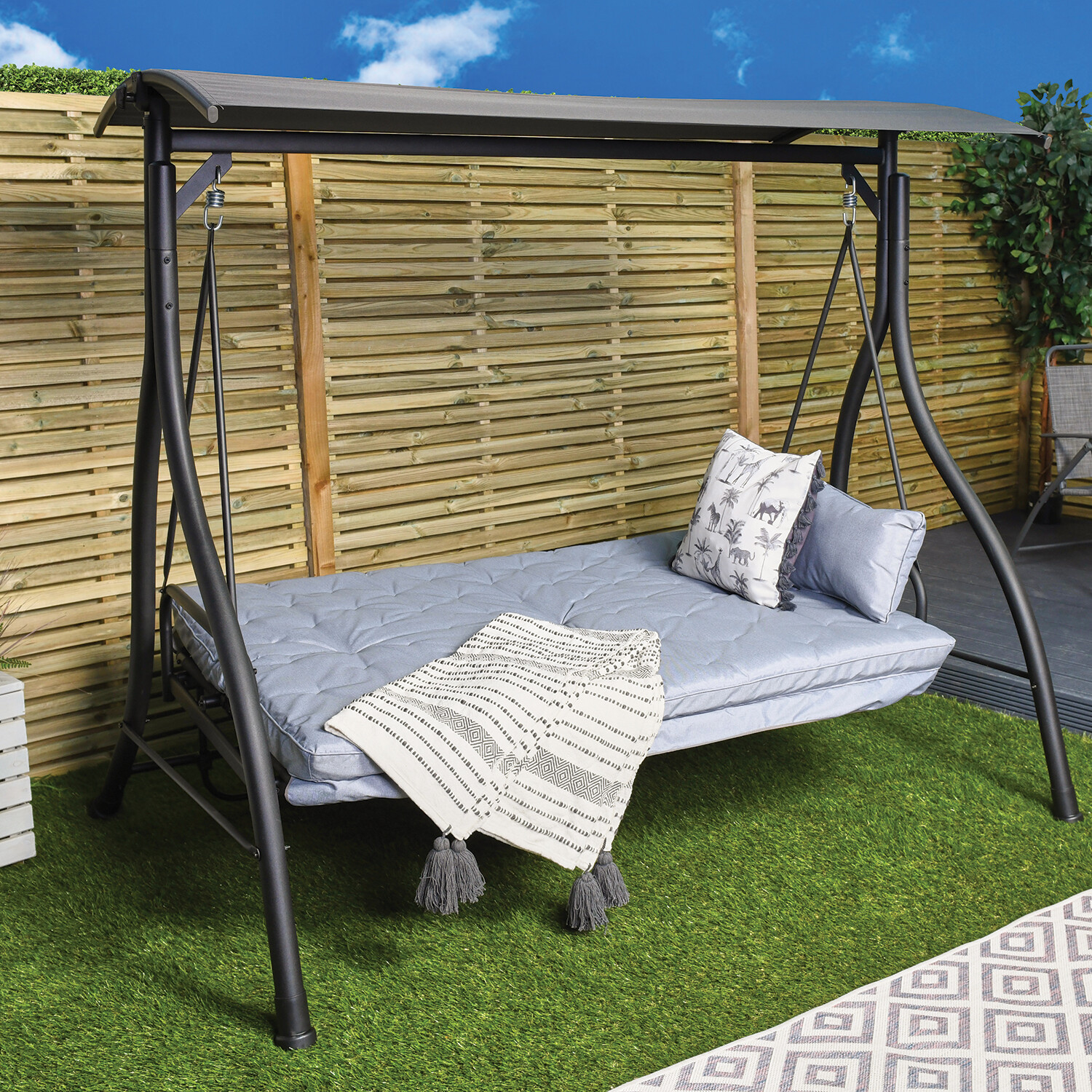 AJUNION 3 Seater Outdoor Swing Bed Patio Swings Hanging Chair Mail Packing Y Included