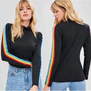 China New Fashion Rainbow Stripe Long Sleeve Cotton T Shirt wholesale