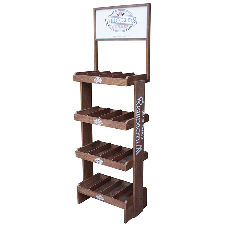 4 layer Wooden beverage floor Display stand for retail store or grocery