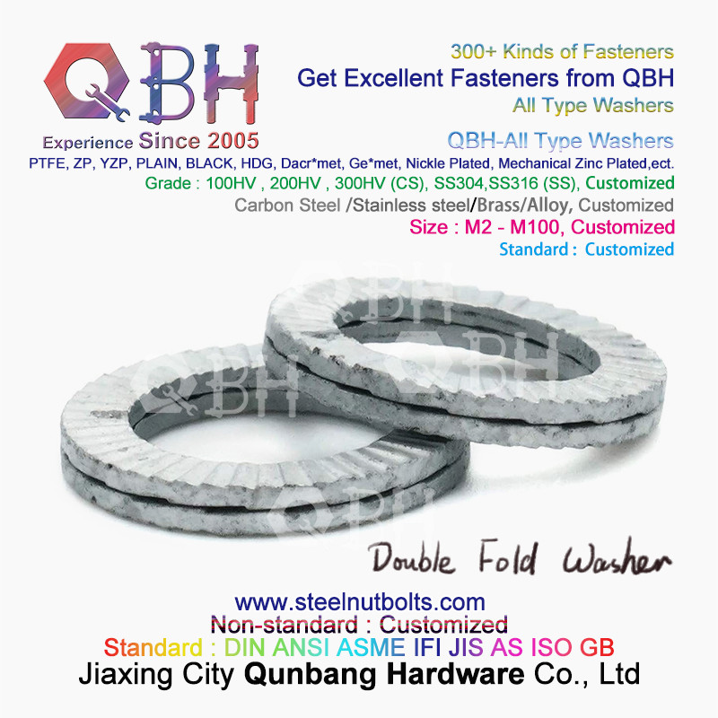 QBH DIN127 F959 DIN434 DIN436 NFE25-511 Spring Taper Grounding Serrated Double Fold Self Lock Locking Washers
