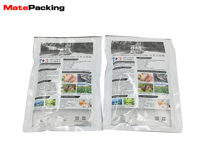 Laminated Plastic Pet Food Packaging Bags Custom Printed Three Side Seal With Zipper Top