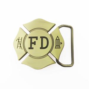 China Debossed Texts Back Antique Bronze Belt Buckle Die Casting Fire Department Logo Shaped wholesale