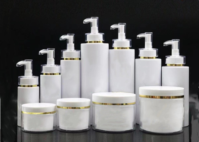 100ml 150ml 200ml 250ml 300ml 350ml 400ml 500ml White Pump Bottle with Gold Silver Line Cap