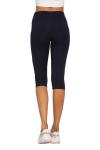 Navy Blue Yoga Pants Short Length Gym Leggings For Women With Pockets