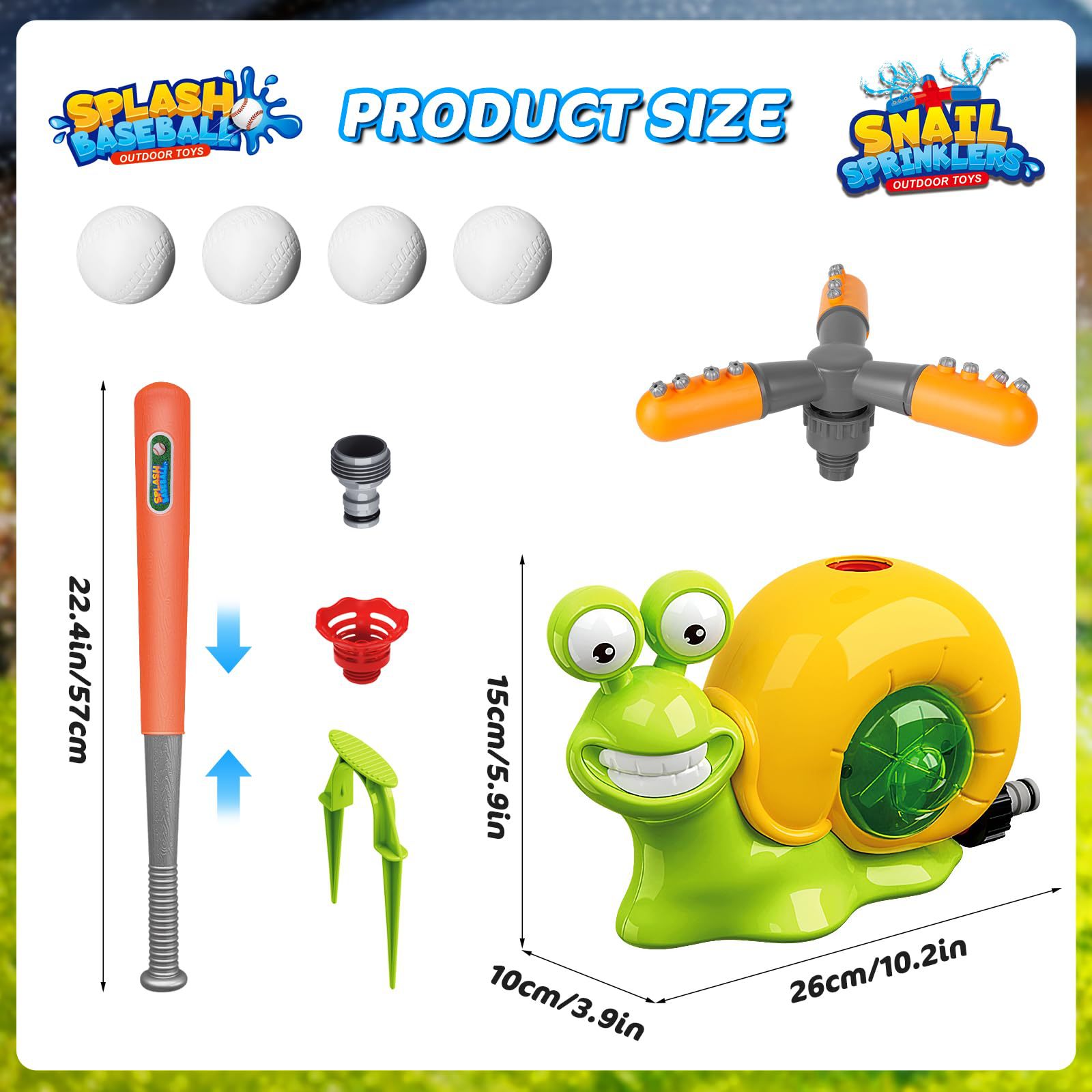 Parent-Child Interactive Toy Plastic Summer Outdoor Snail with Baseball Rotating Sprinkler