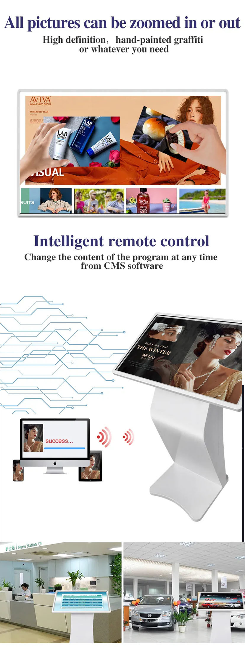 Android Horizontal Self Service LCD Advertising Display Kiosk 32 43 49 55 65 Inch