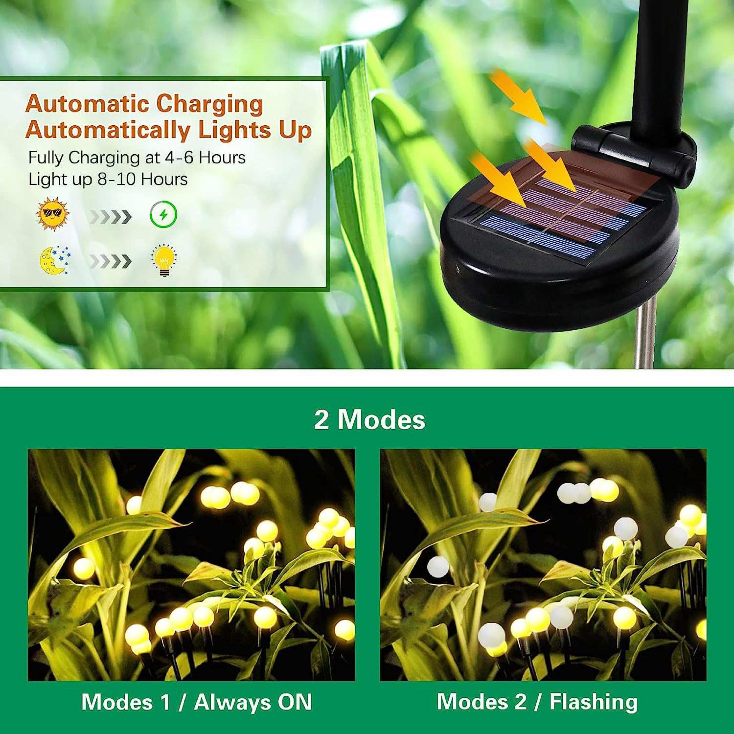 Led Solar Powered Wind-Powered Swaying Firefly Lamp Garden Outdoor Rgb Firework Light