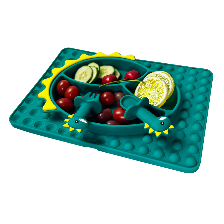 Toddlers Silicone Dinosaur Suction Plate Bowl Baby Feeding Food Grade
