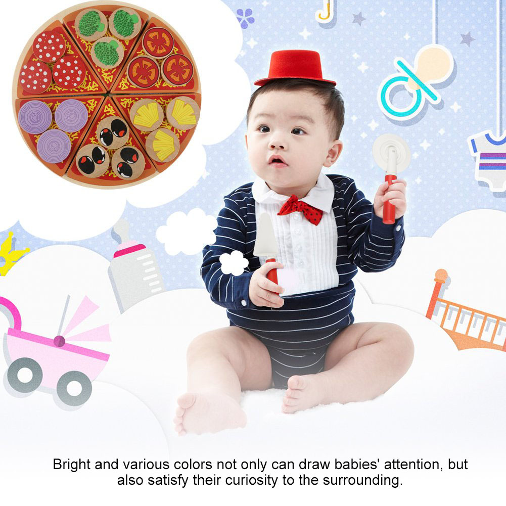 Wooden Beech Wood Pizza Food DIY Toys Kitchen Toy Set for Children Role Play Unisex